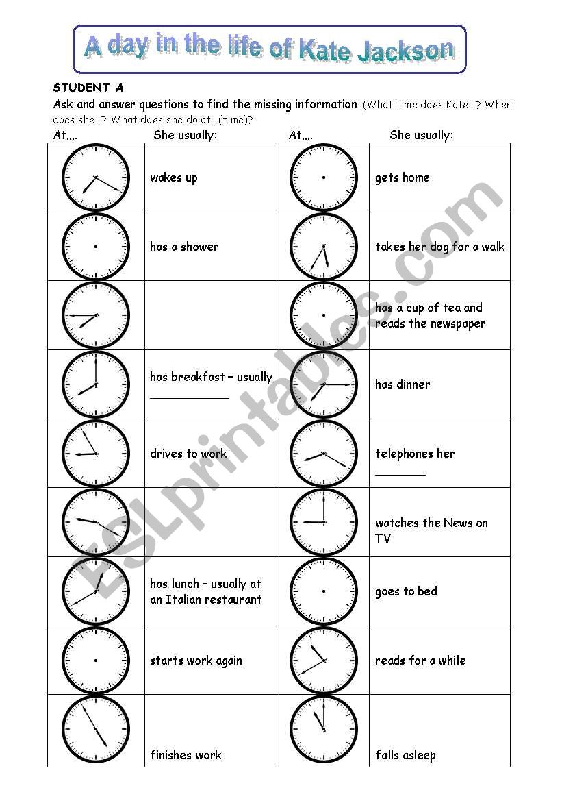Pair work: telling the time worksheet
