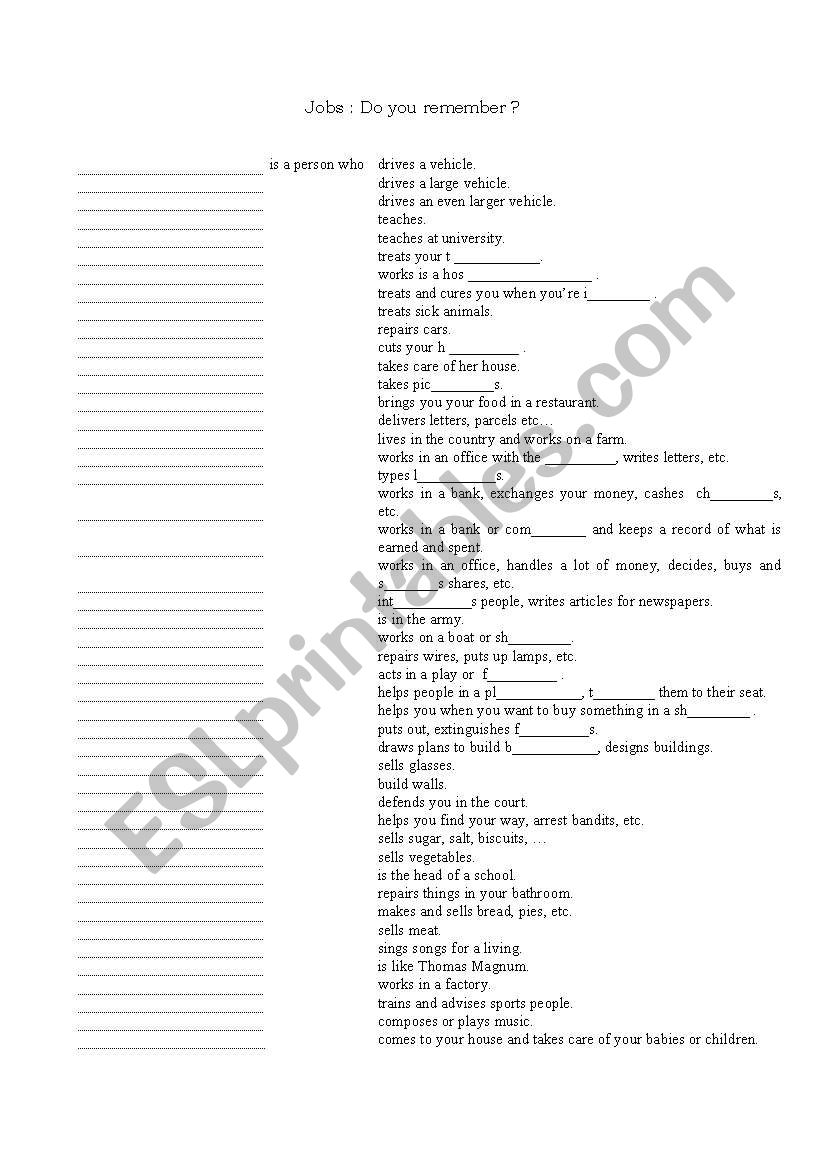 JOB DESCRIPTION EXERCISE worksheet