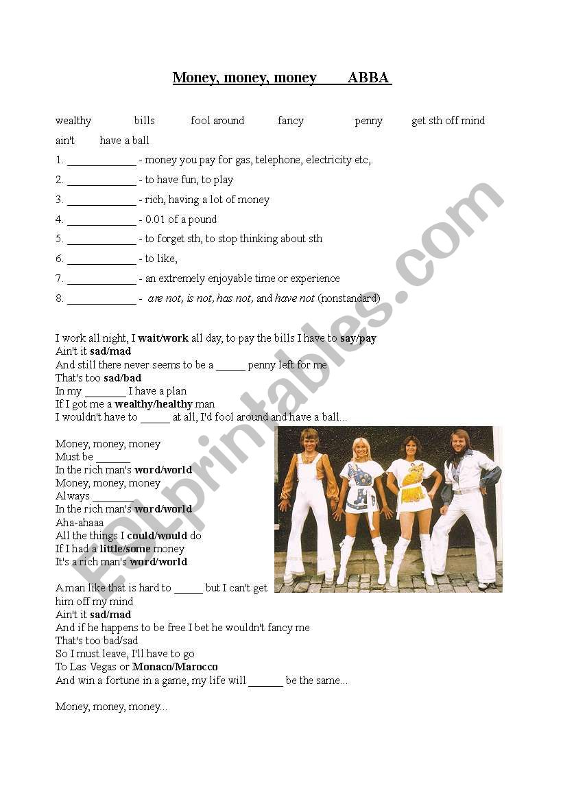 Money Money Money by Abba worksheet