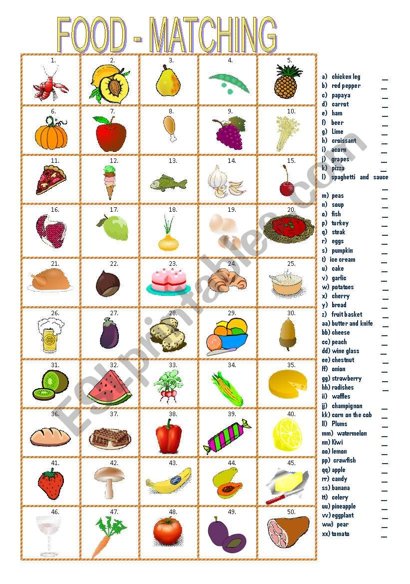 FOOD __ MATCHING __ with answers