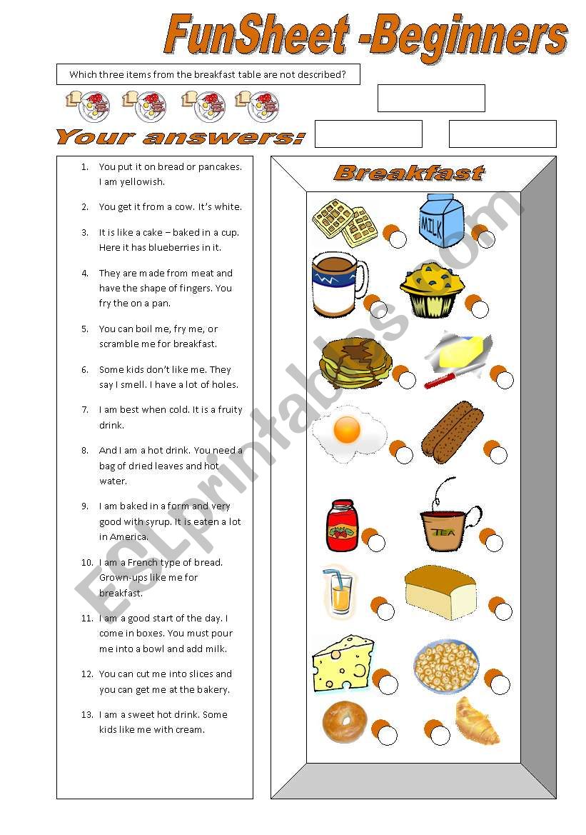 FunSheet Beginners -Breakfast worksheet
