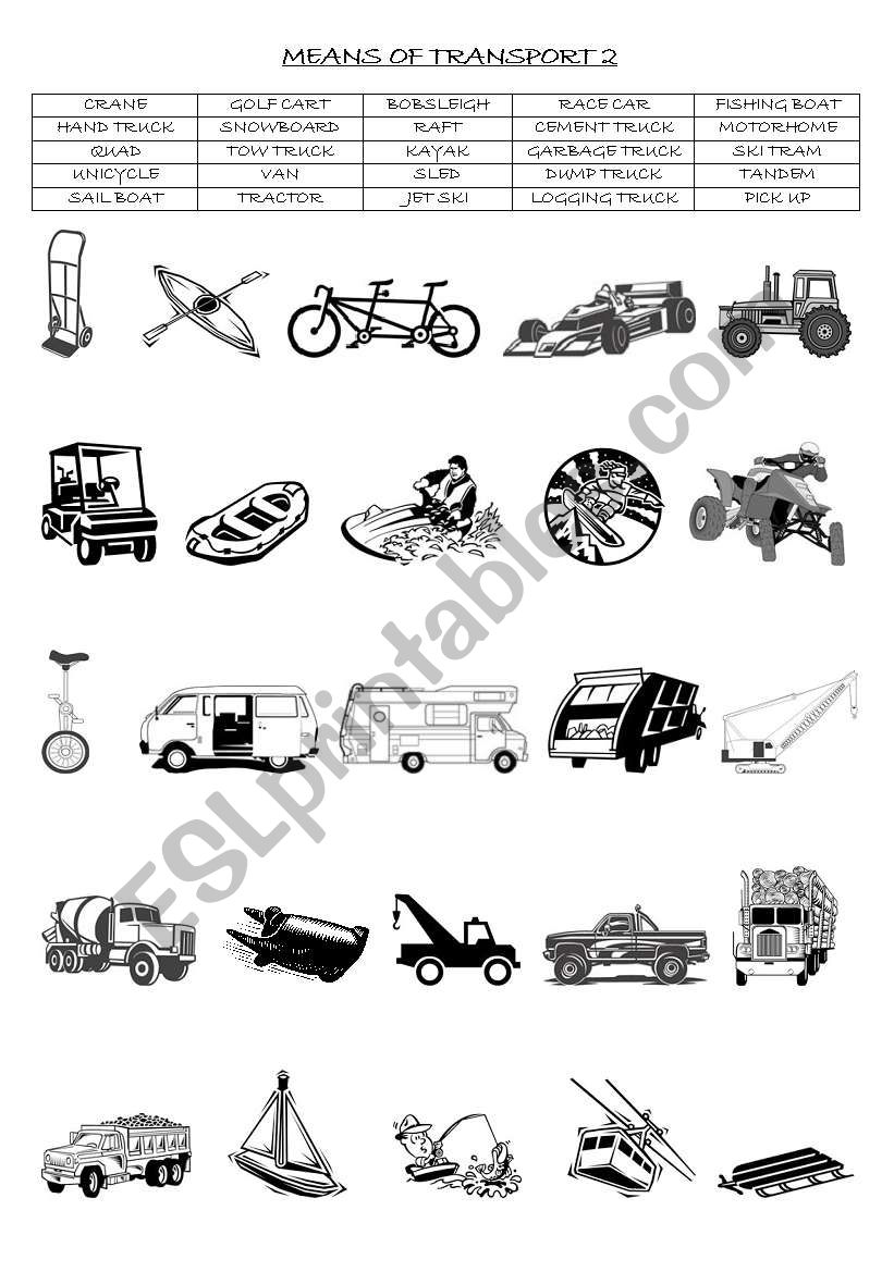 MEANS OF TRANSPORT : MATCHING EXERCISE (PART 2/3 )