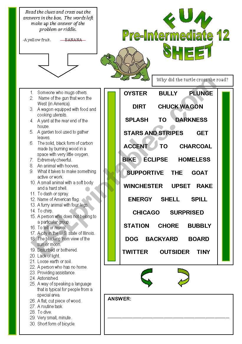 FunSheet Pre-Intermediate 12 worksheet