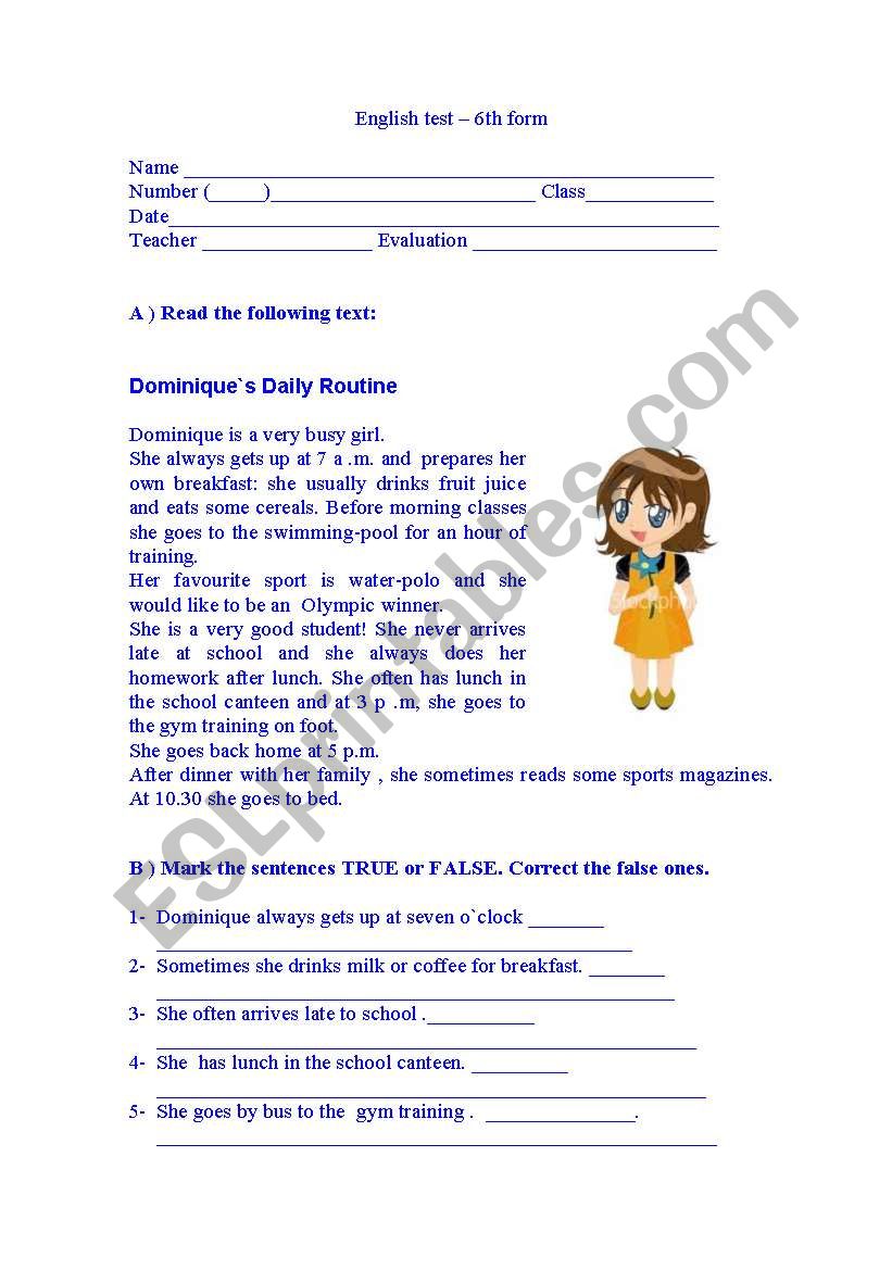 daily routine worksheet