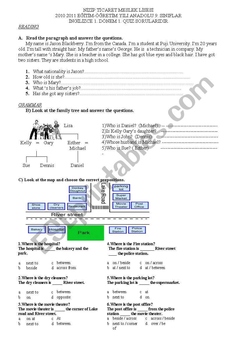 9th grade first term first quiz