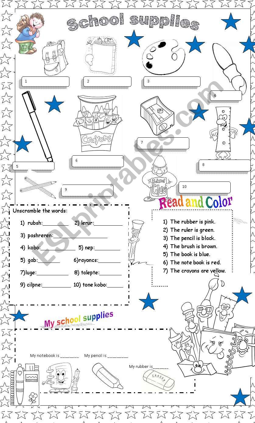 School supplies worksheet