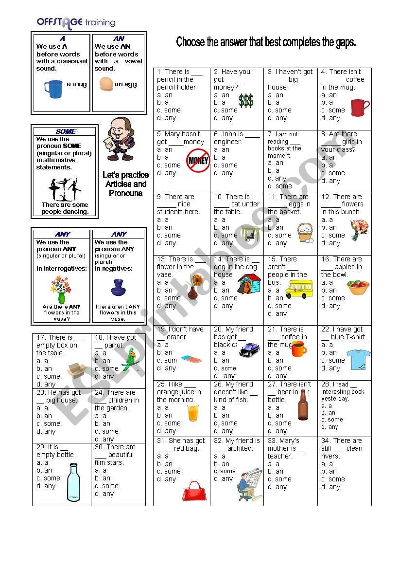 Refresher Multiple Choice on A/AN/SOME/ANY