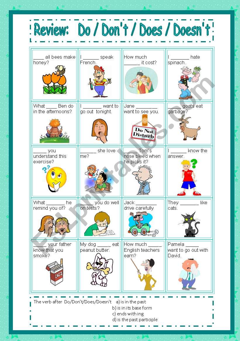 do / donÂ´t / does / doesnÂ´t worksheet