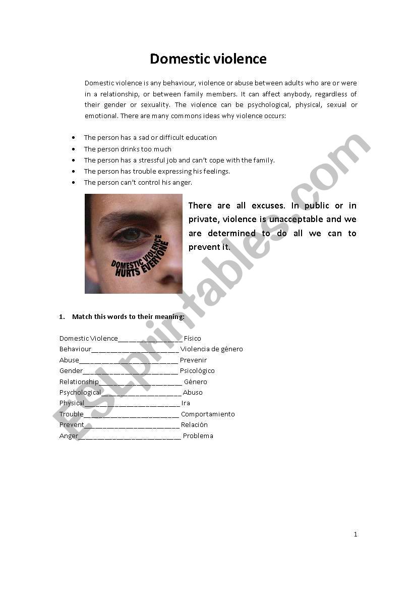 Domestic Violence worksheet