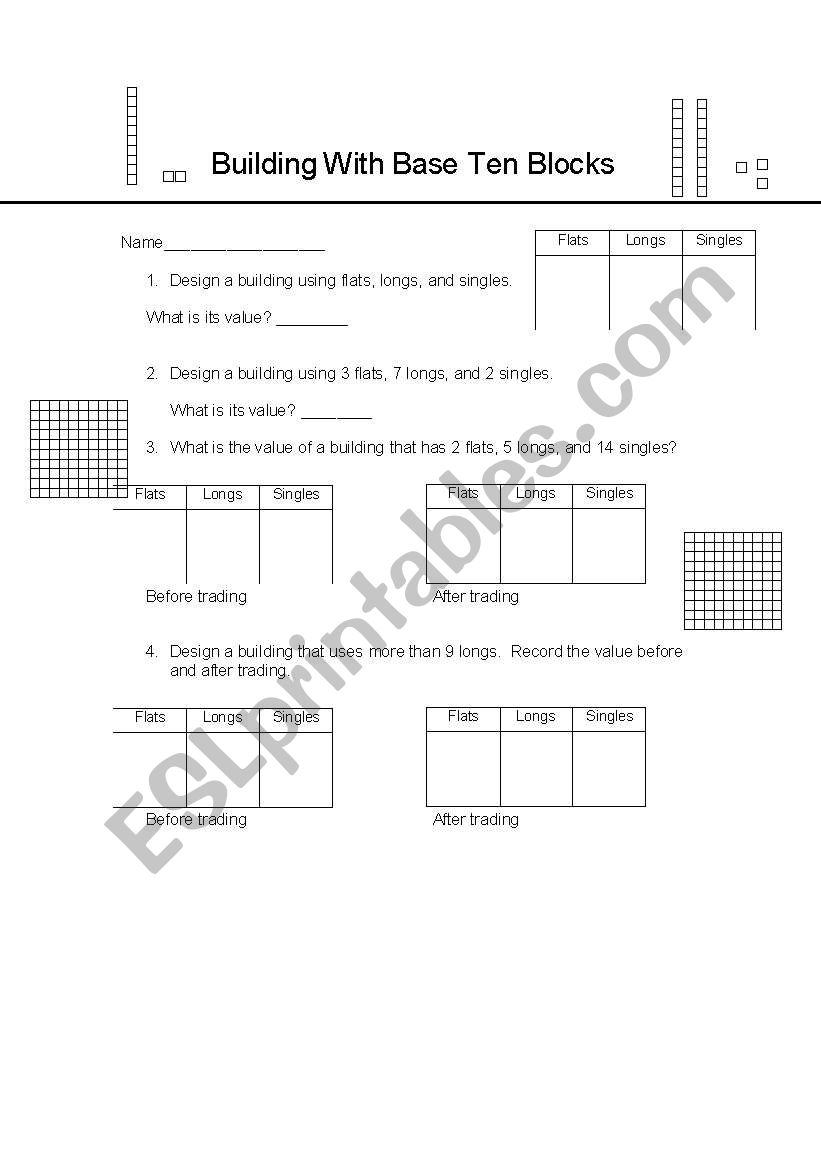 Building with Base Ten Blocks worksheet