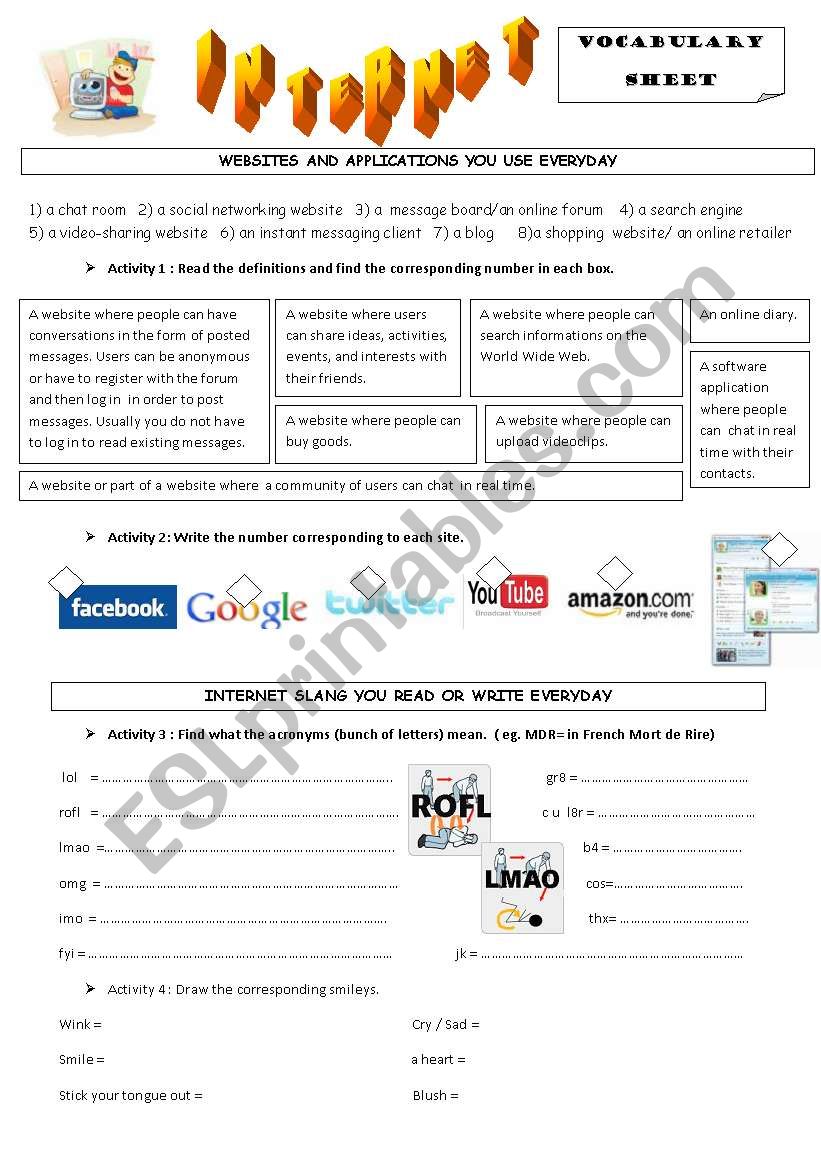 Internet worksheet