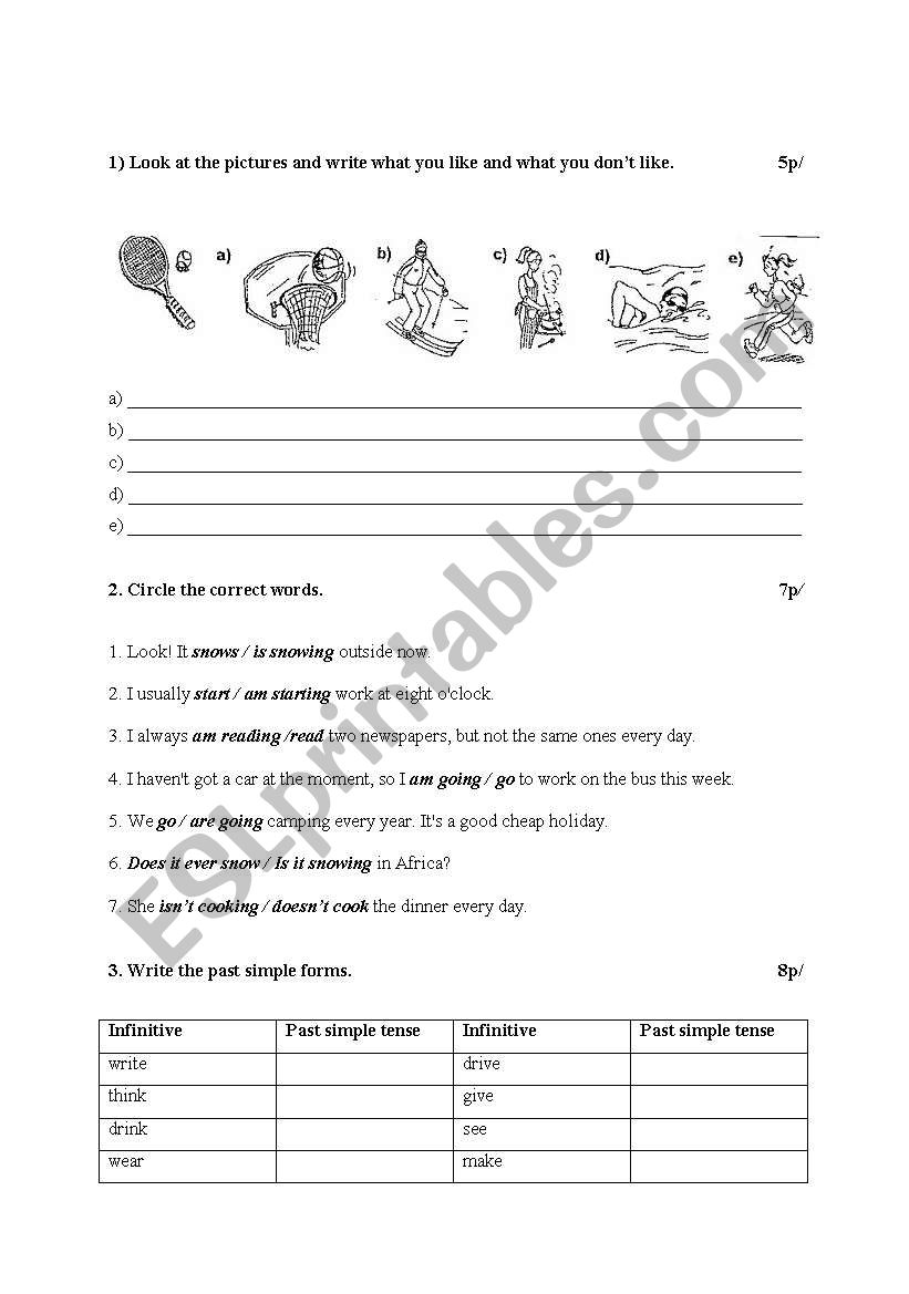 test worksheet