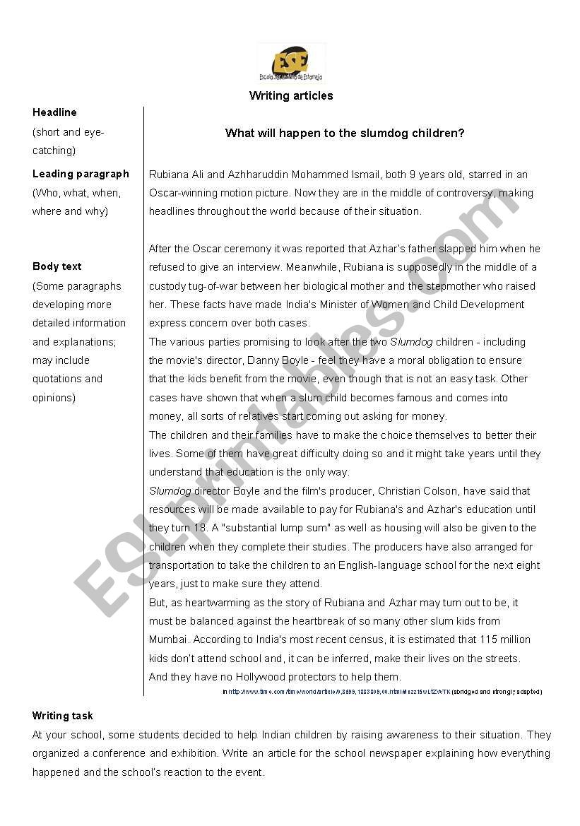 Writing an article - guidelines, example and writing task - ESL