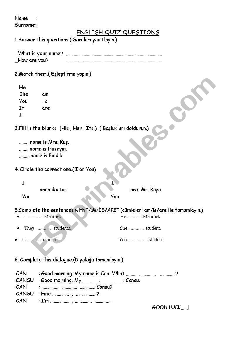 quiz worksheet