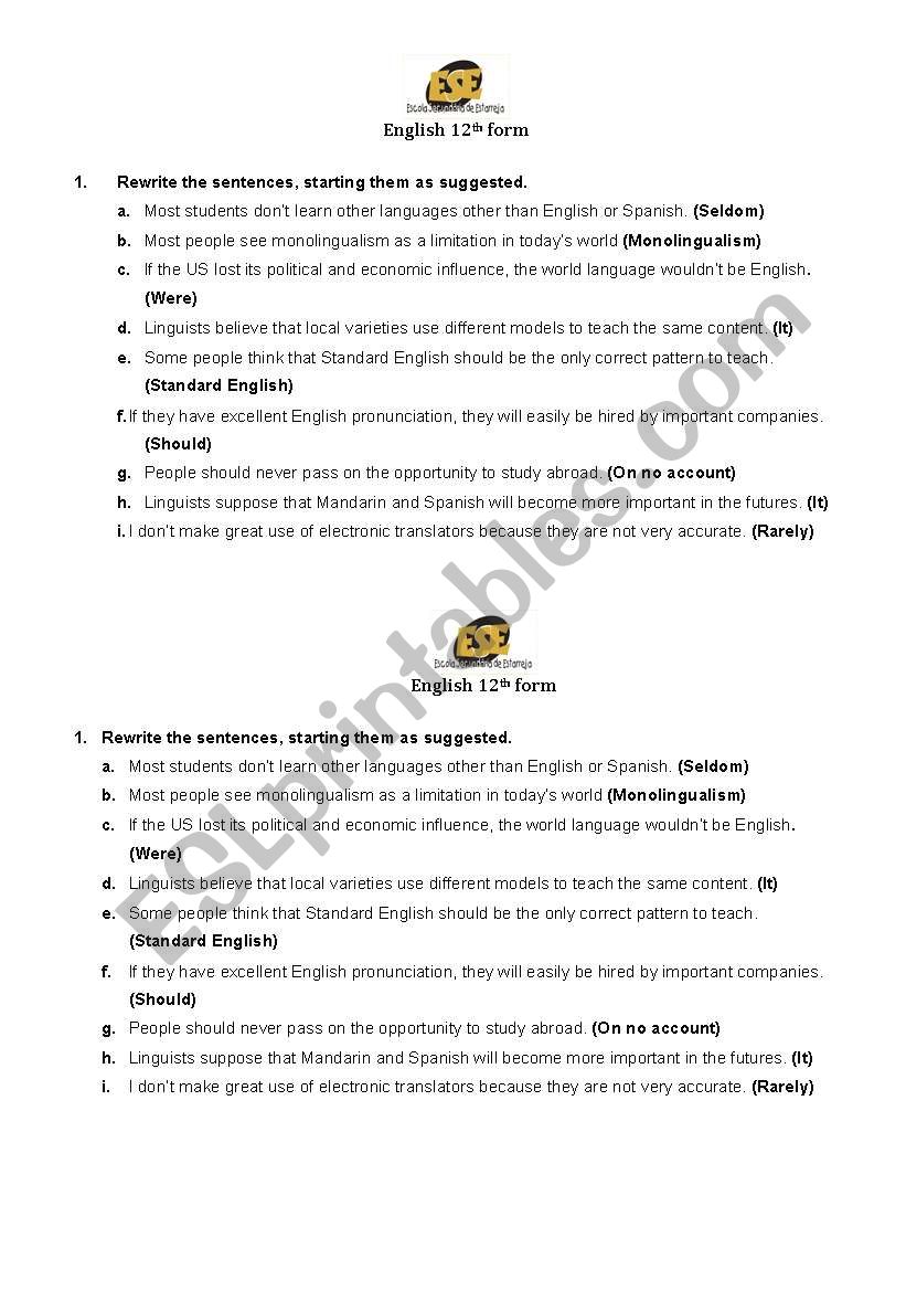 Rephrasing exercises worksheet