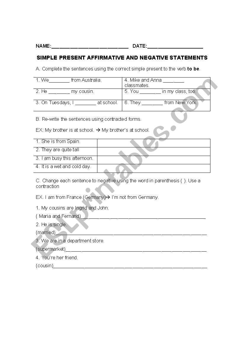 Simple present affirmative and negative statements