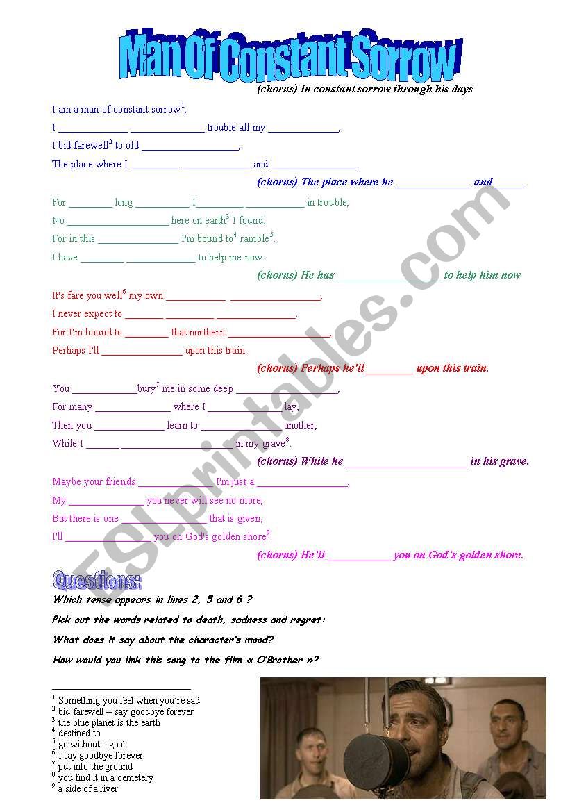 Song - Man of Constant Sorrow worksheet