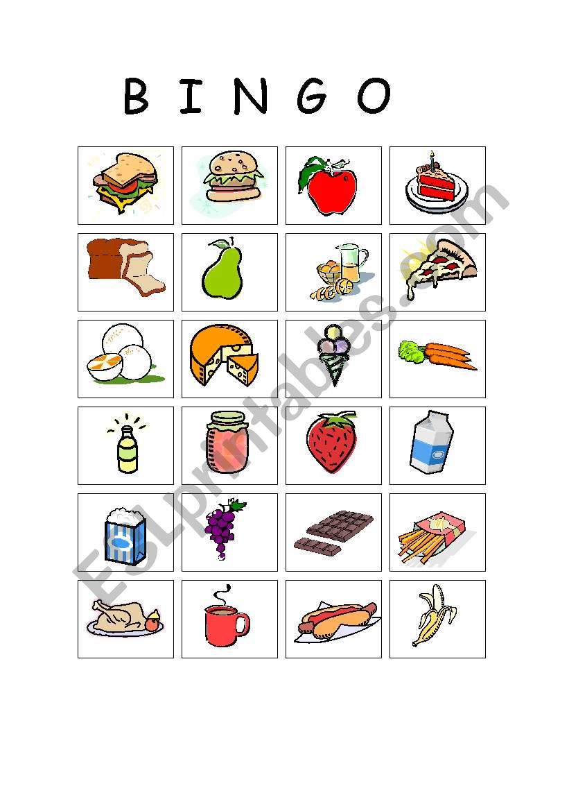 BINGO Food worksheet