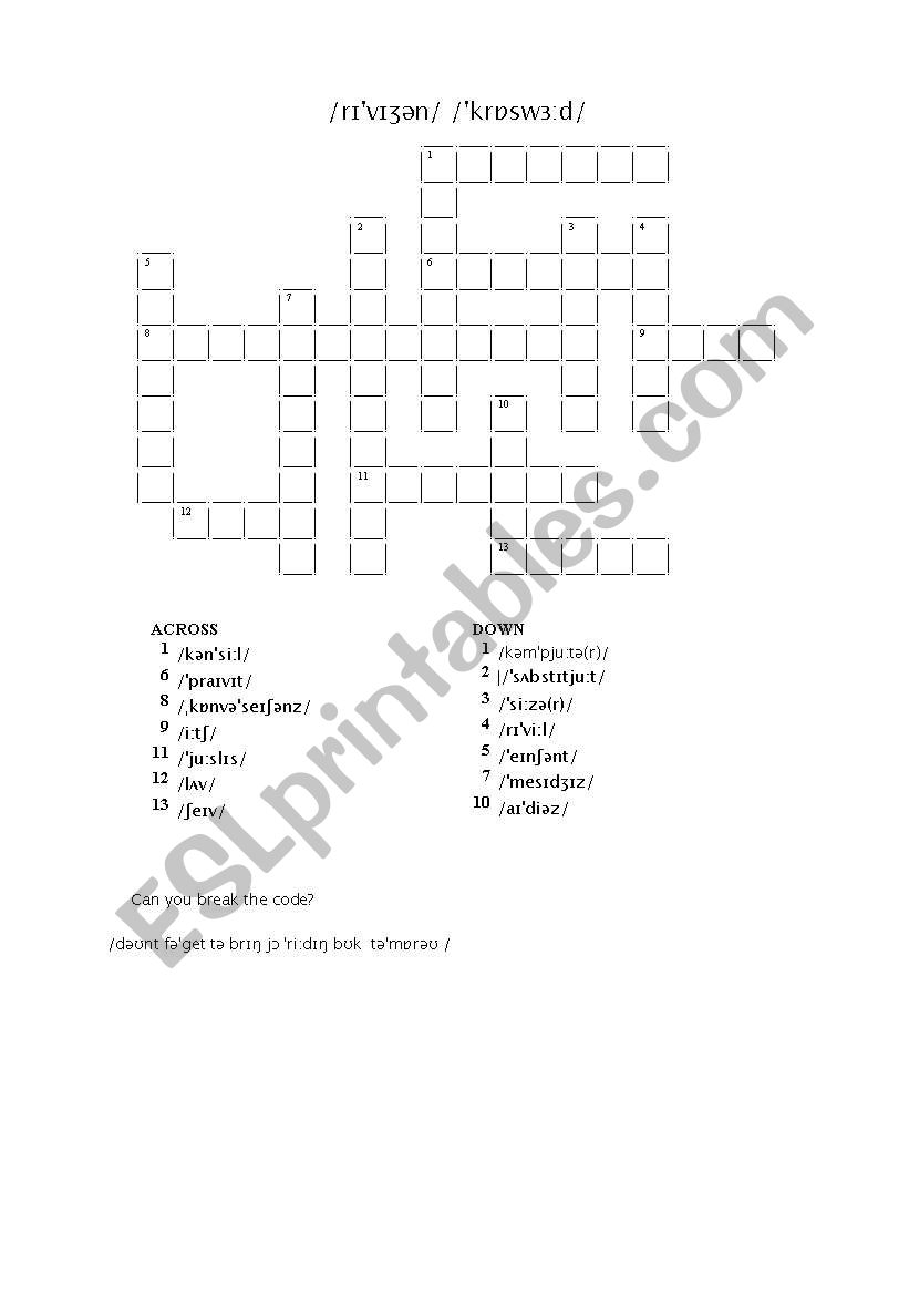 A phonetics crosswords worksheet