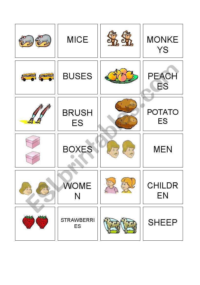 Memory game - Plural of nouns worksheet