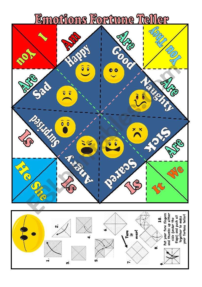 Emotions Fortune Teller+ VERB TO BE+ B&W version- Fully Editable