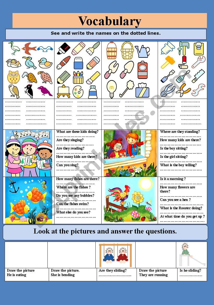 Vocabulary:  worksheet