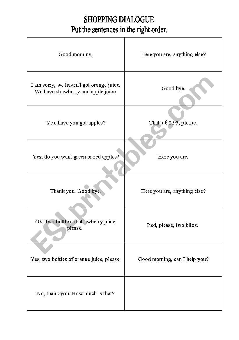 Shopping dialogue worksheet