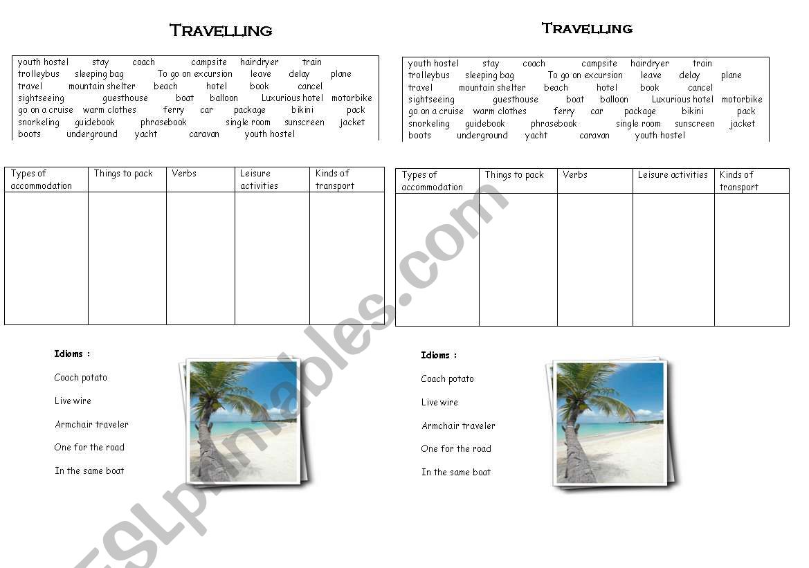 Travelling vocabulary worksheet