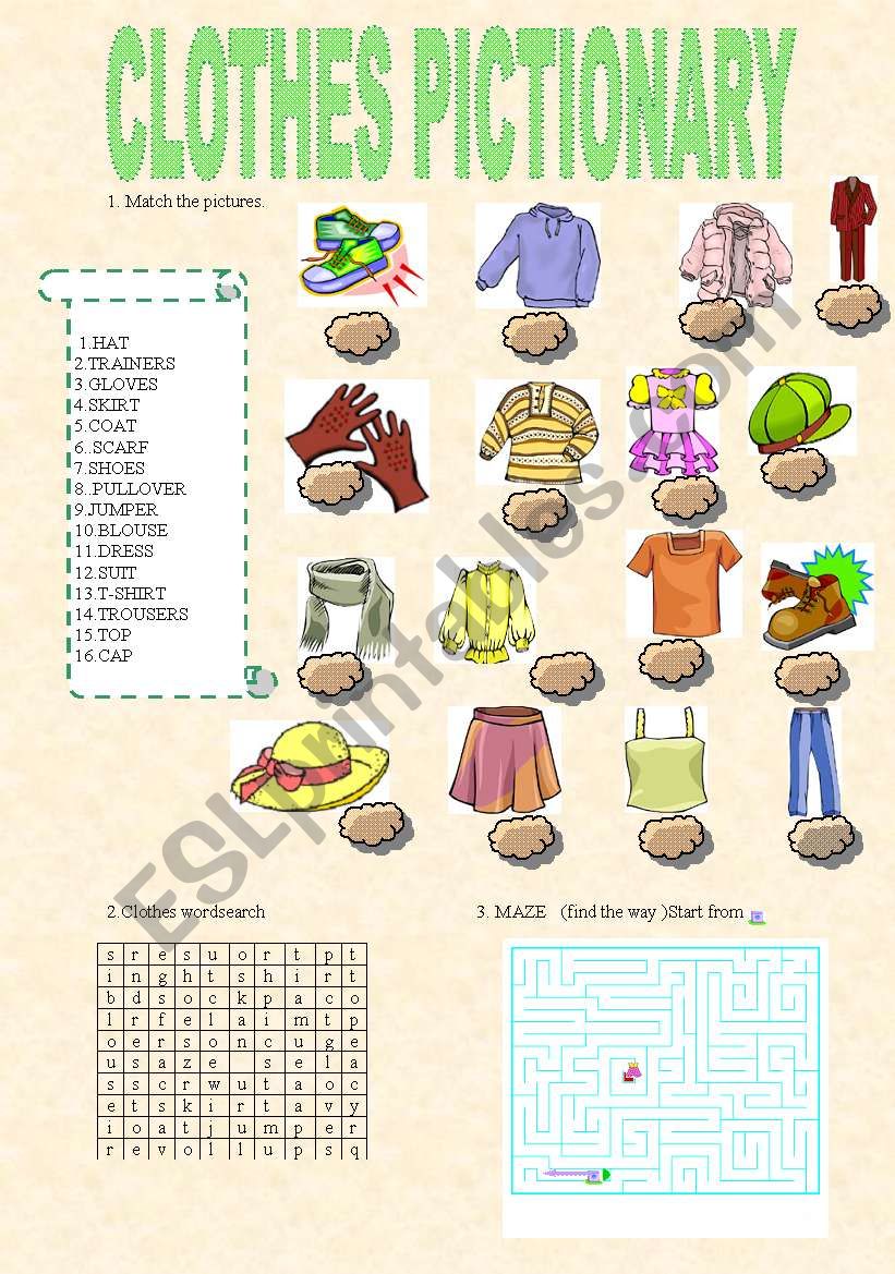 clothes pictionary worksheet