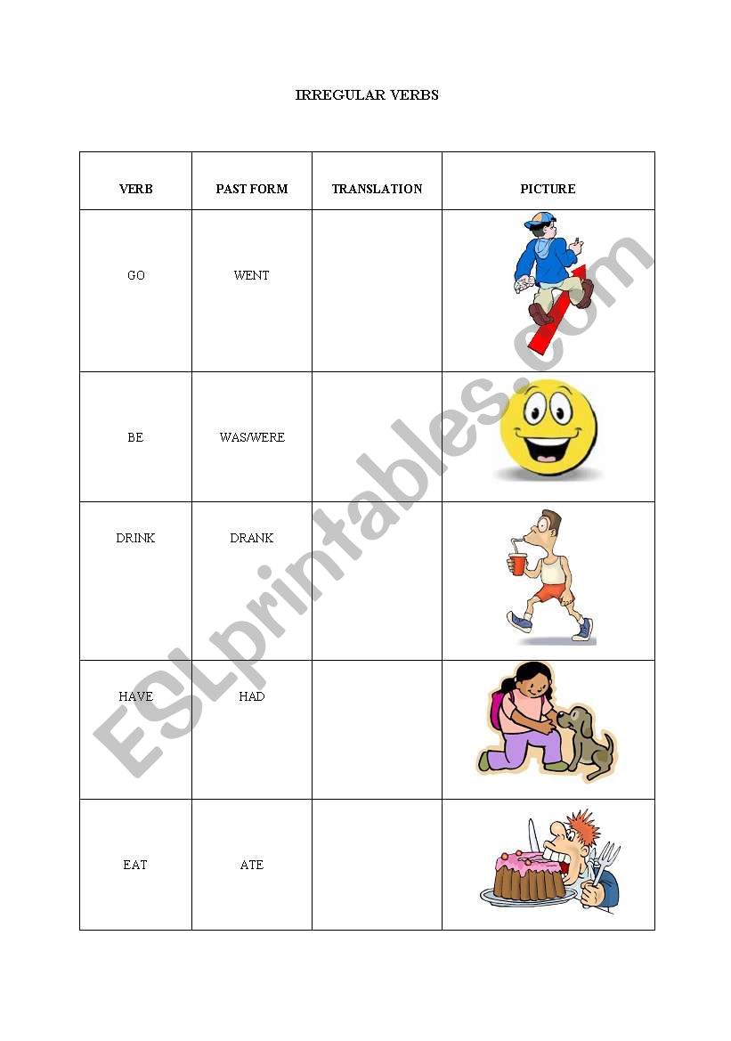 irregular verbs worksheet