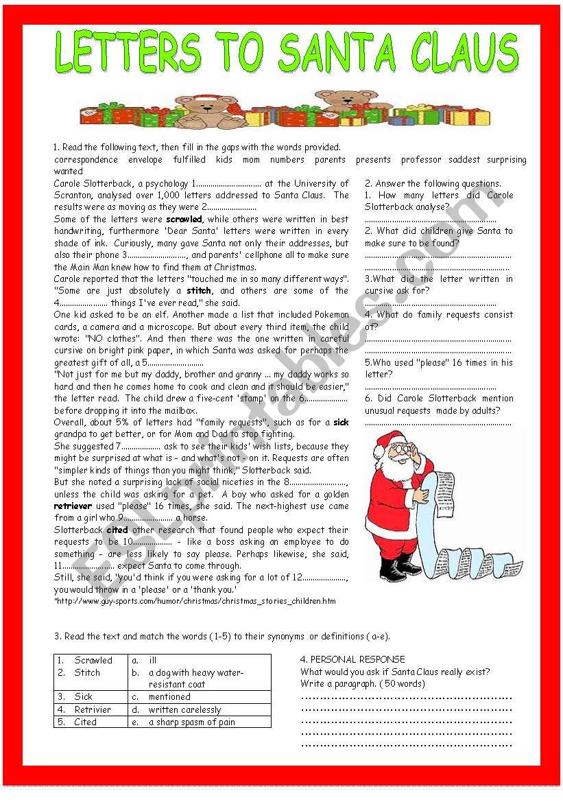 LETTERS TO SANTA CLAUS worksheet