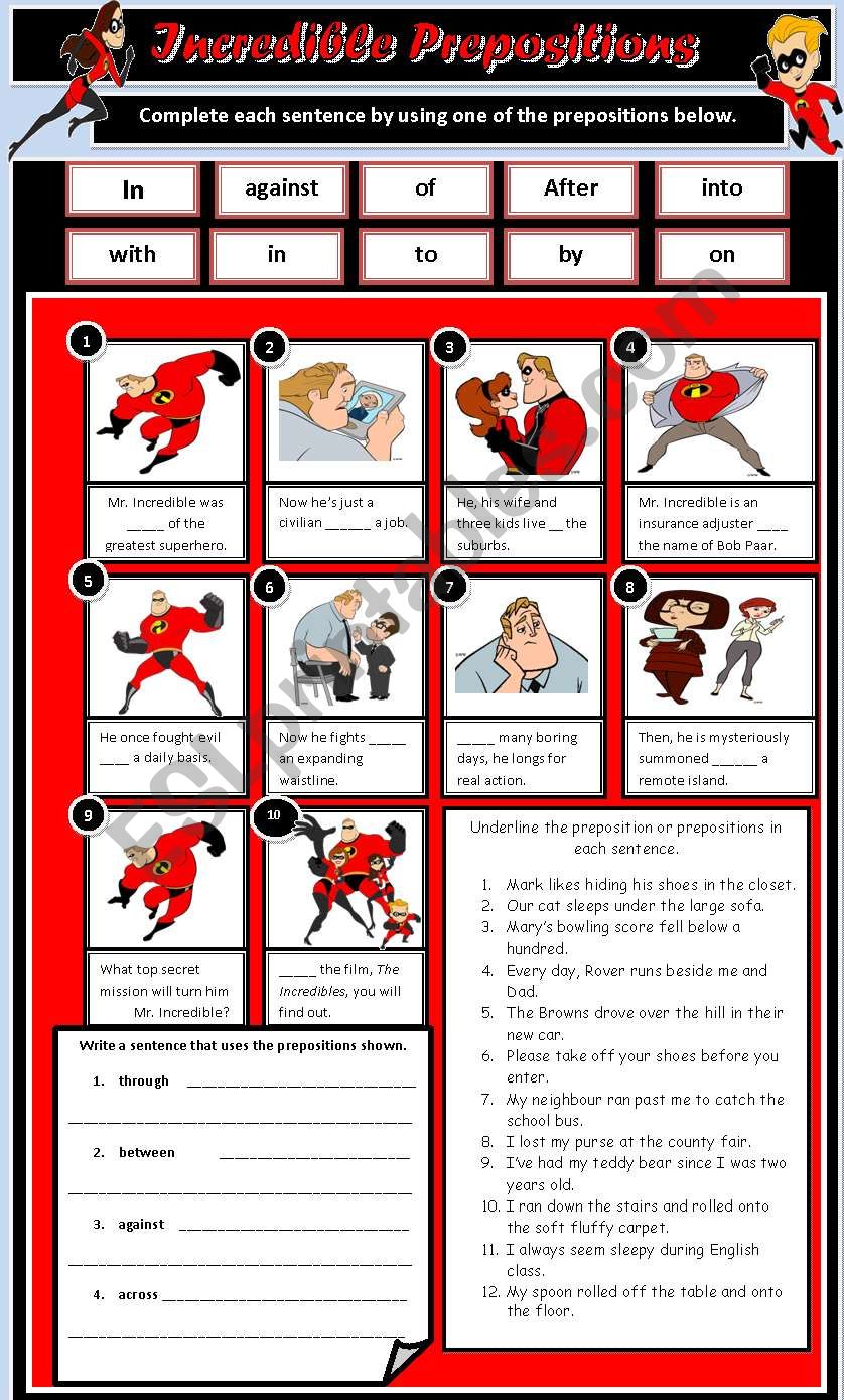 Incredible Prepositions worksheet