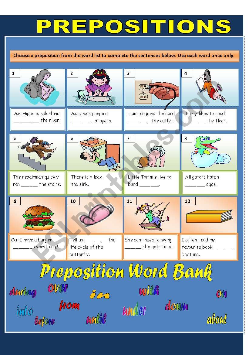 Prepositions worksheet