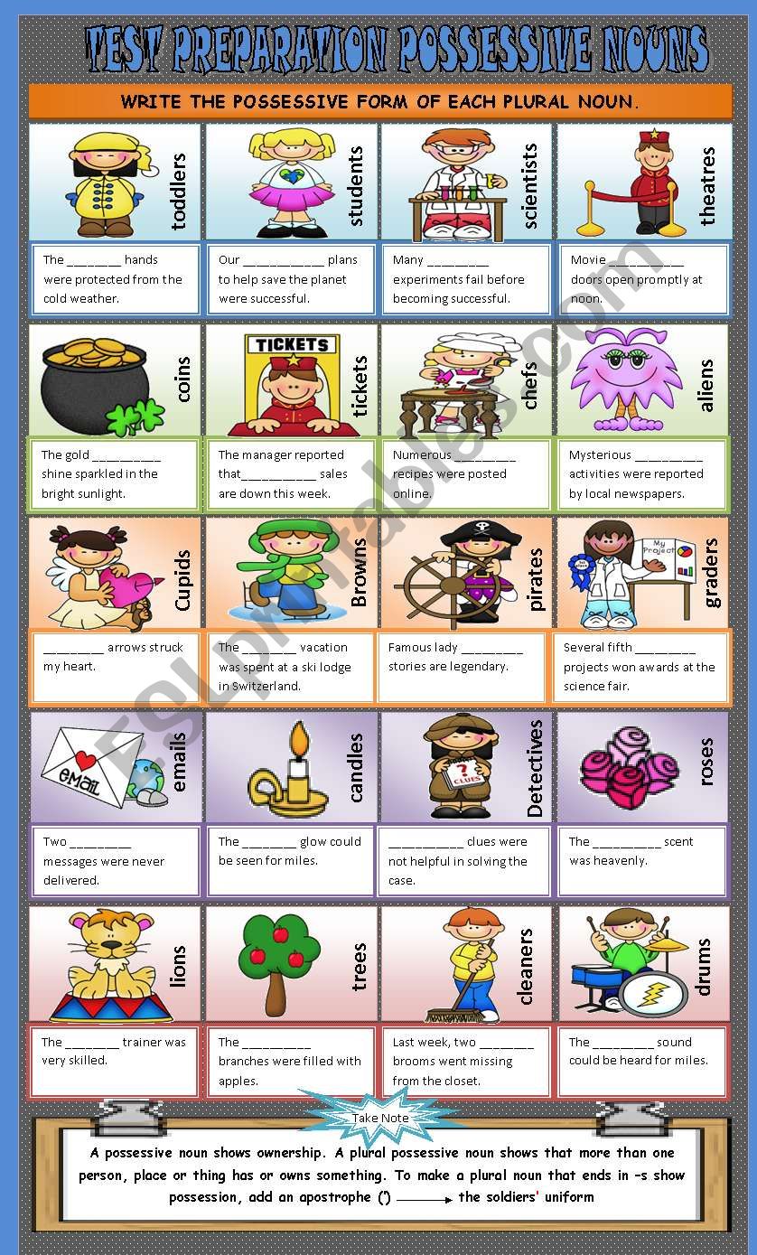 Possessives - Plural Nouns worksheet