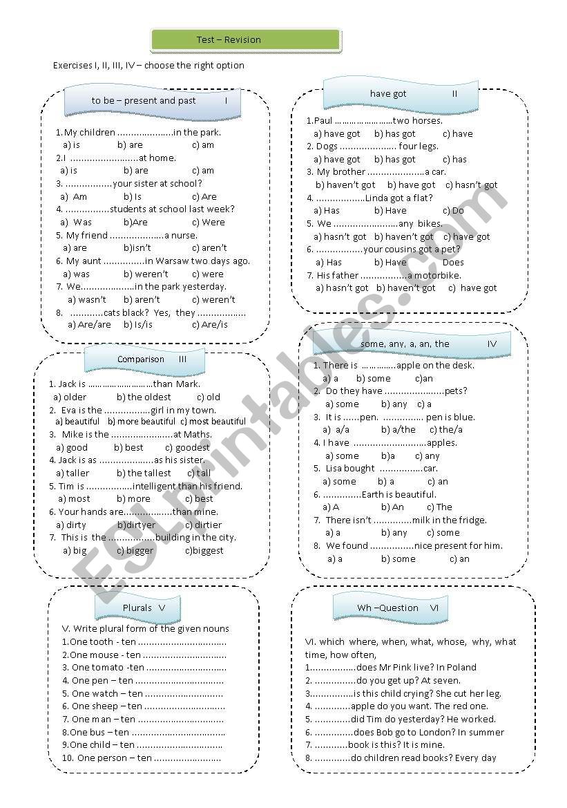 Test -Revision worksheet