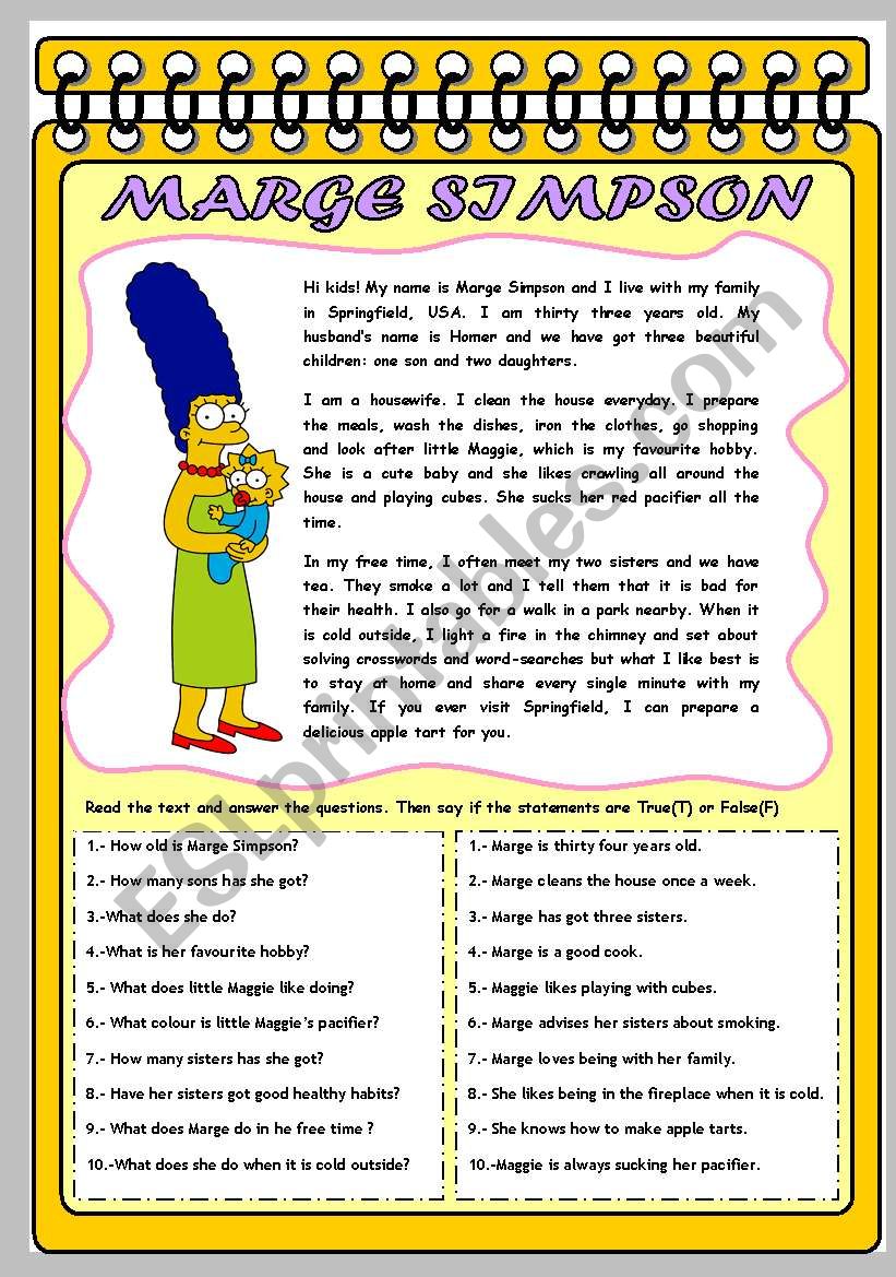 MARGE SIMPSON: HER PROFILE worksheet