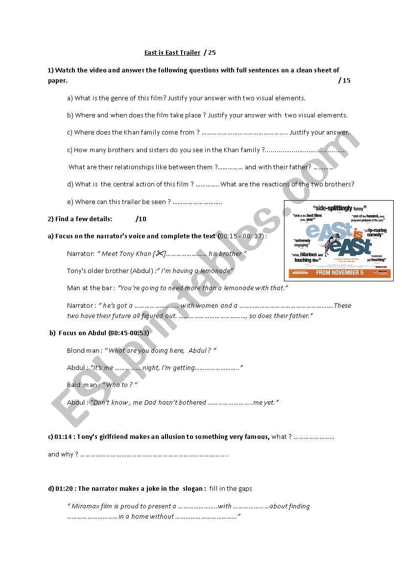 East is East trailer worksheet