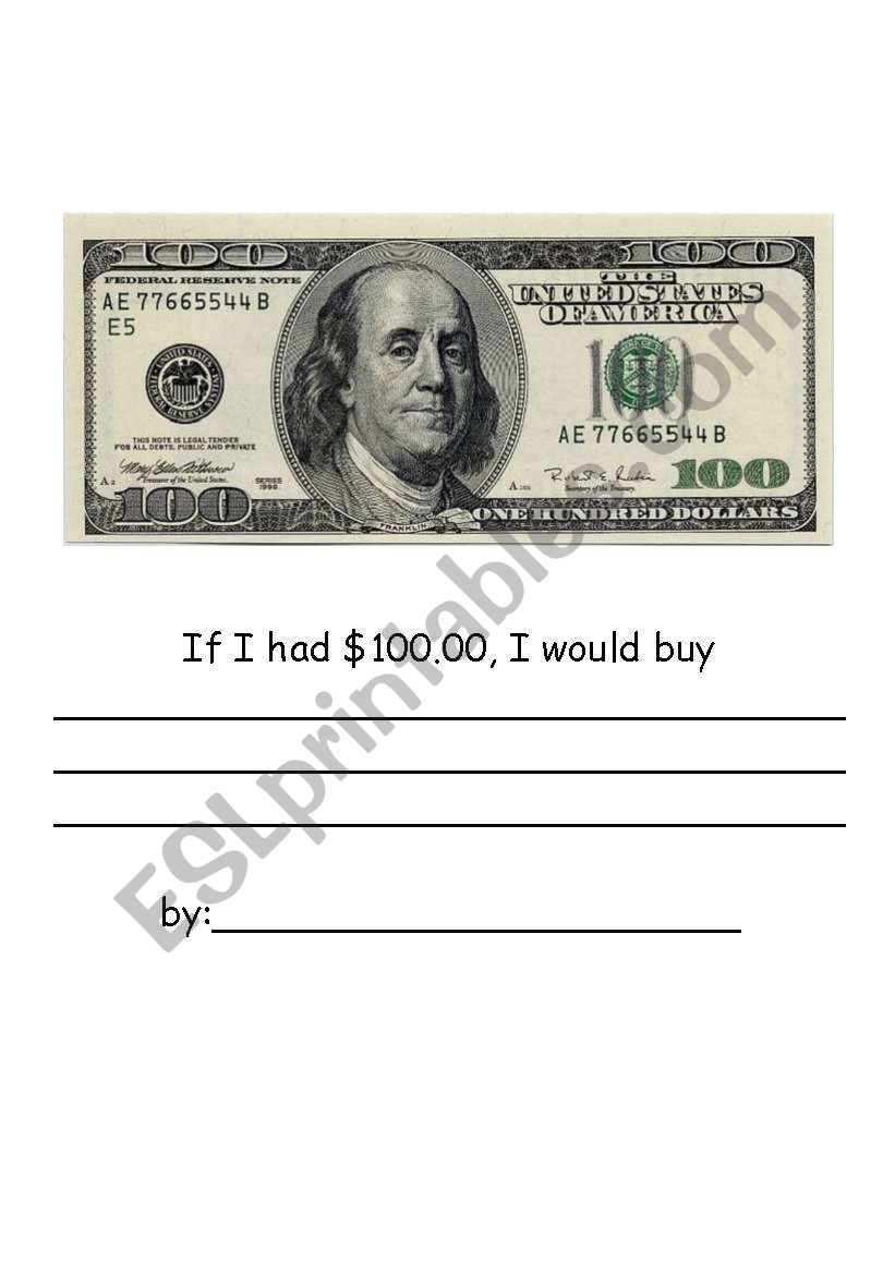 If I Had $100  worksheet