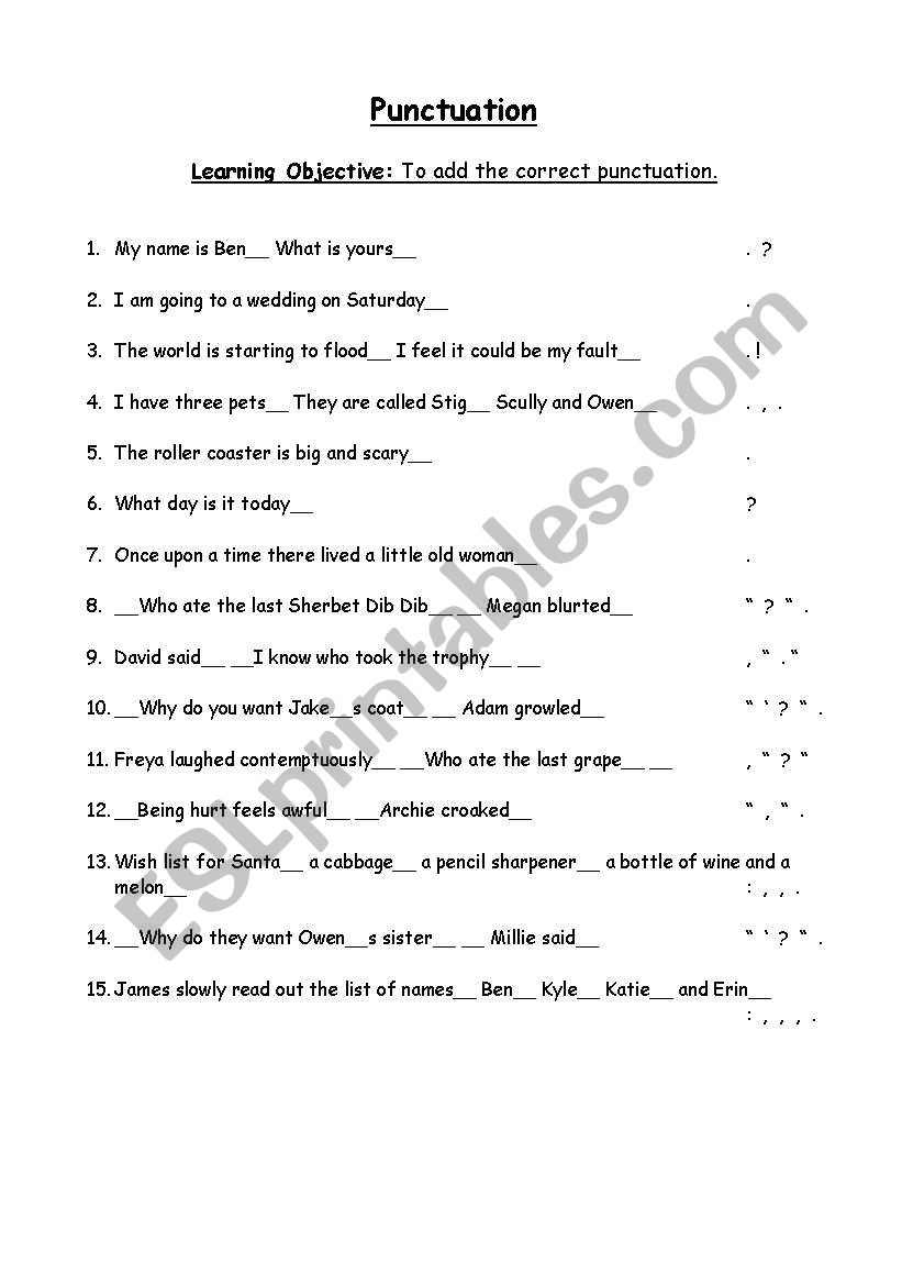 Punctuation worksheet