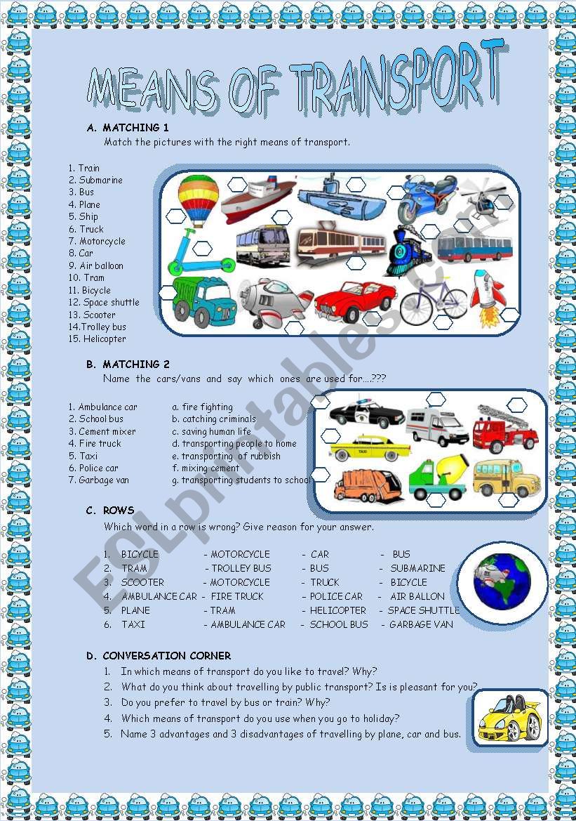 MEANS OF TRANSPORT - 4 exercises