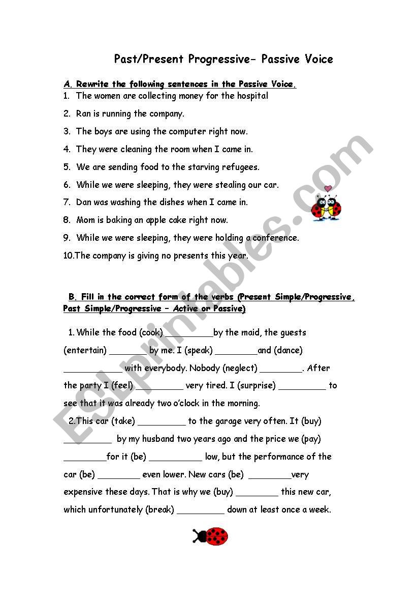 Passive - Progressive forms worksheet