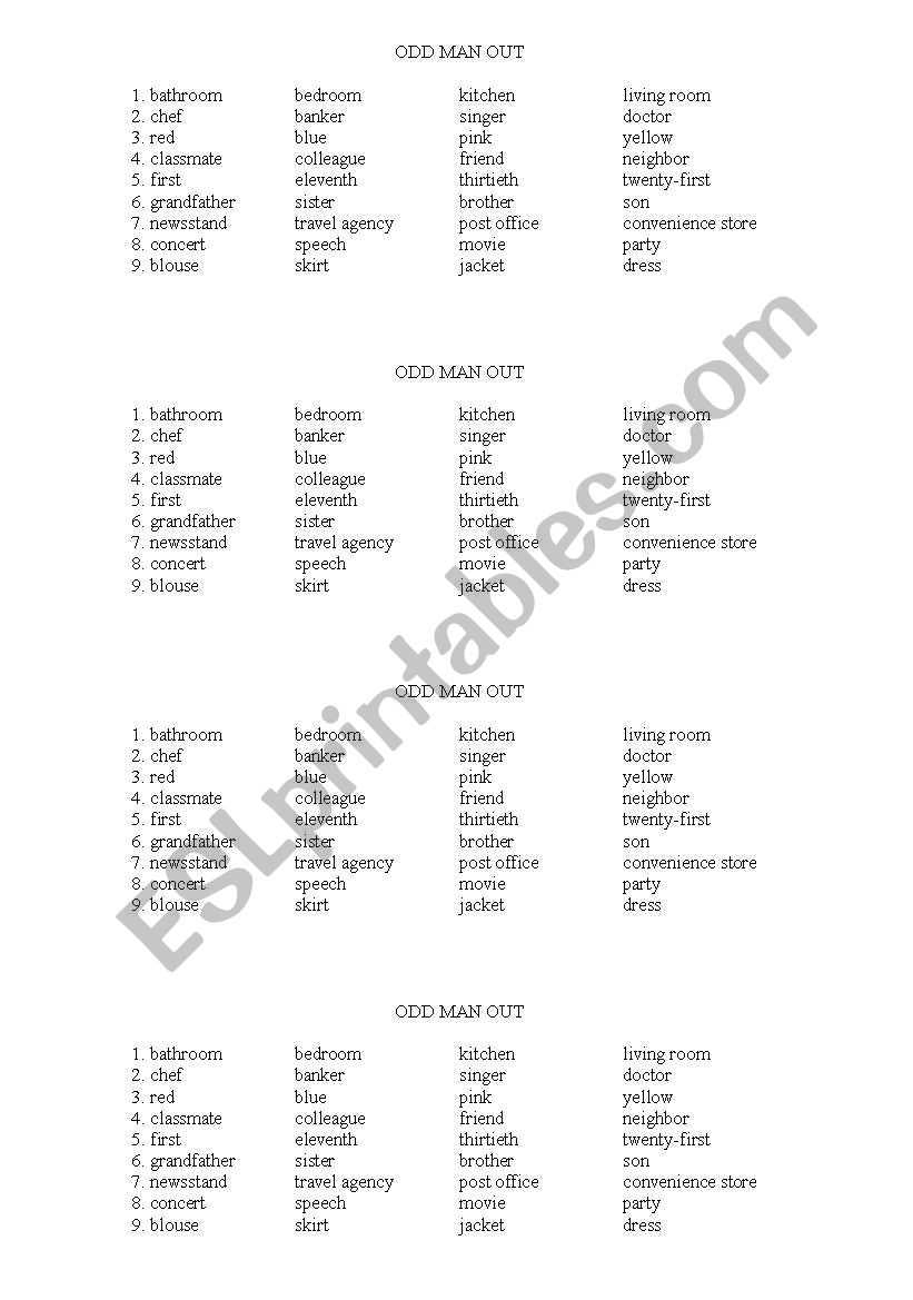 ODD MAN OUT worksheet