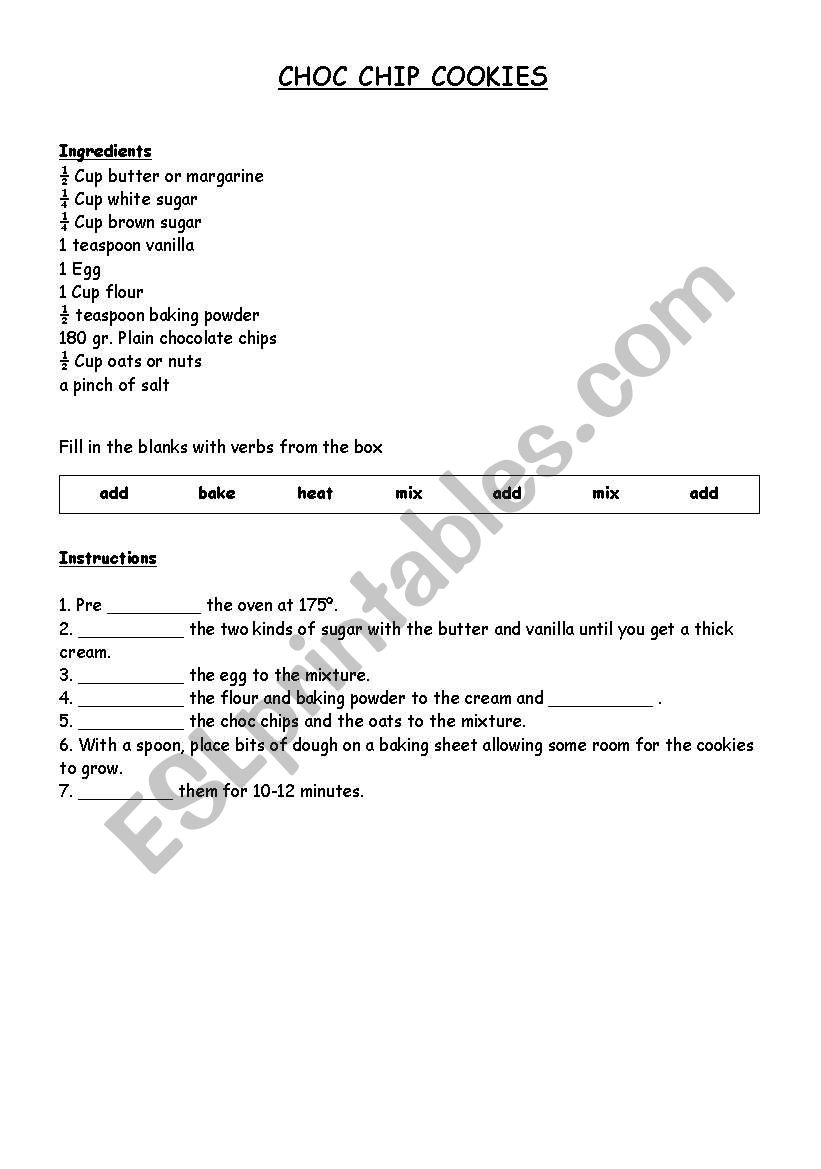 Choc Chip Cookies + vocabulary