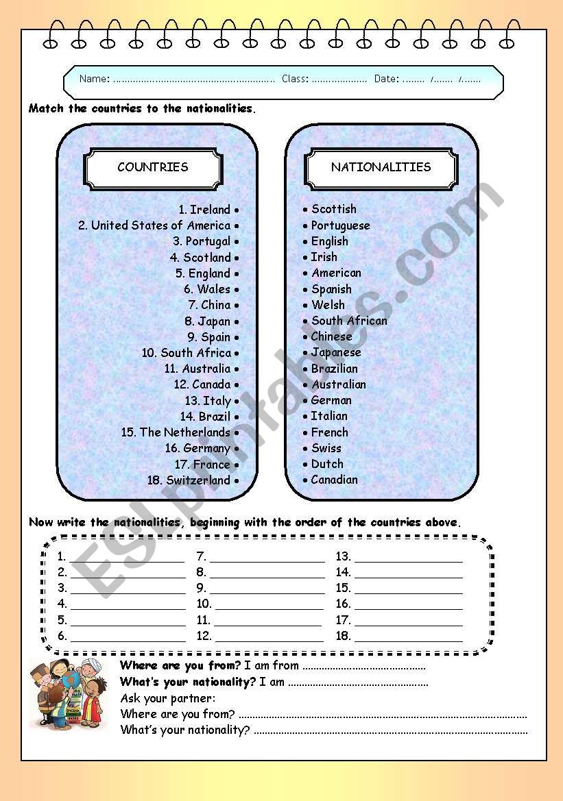 Countries and nationalities worksheet