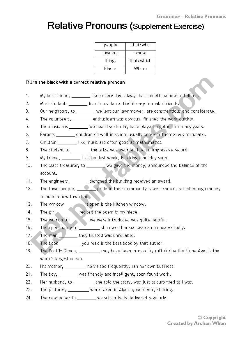 relative pronoun (adjective clause)