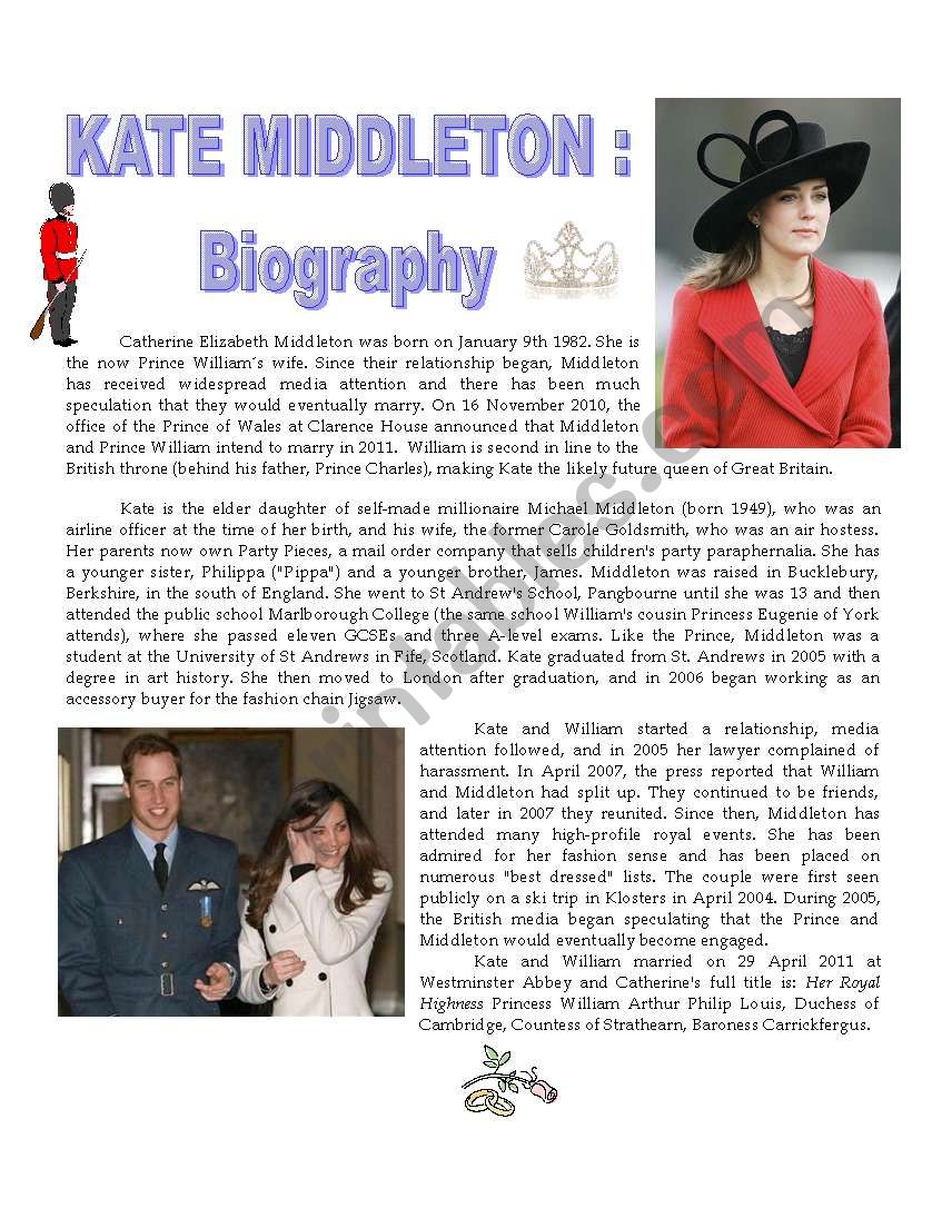 KATE MIDDLETONS BIOGRAPHY  worksheet