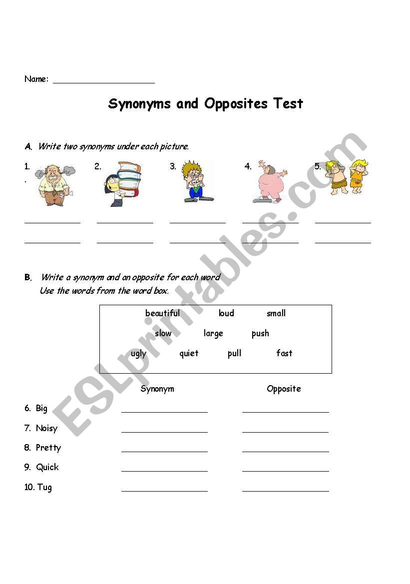 Synonyms and Antonyms Test worksheet
