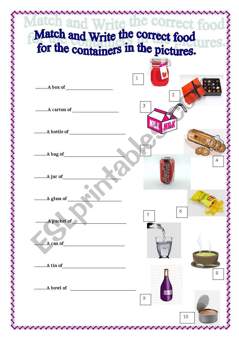 Food Containers II - match and write