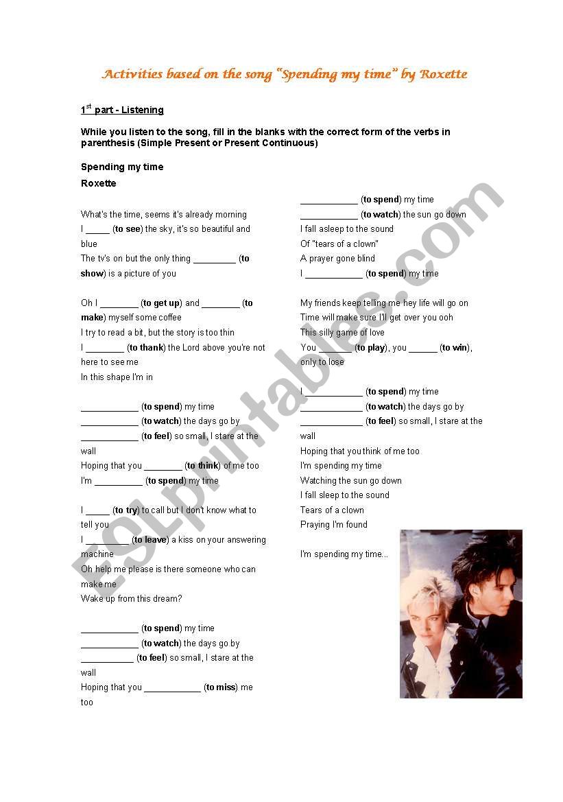 Roxette - Spending my time worksheet