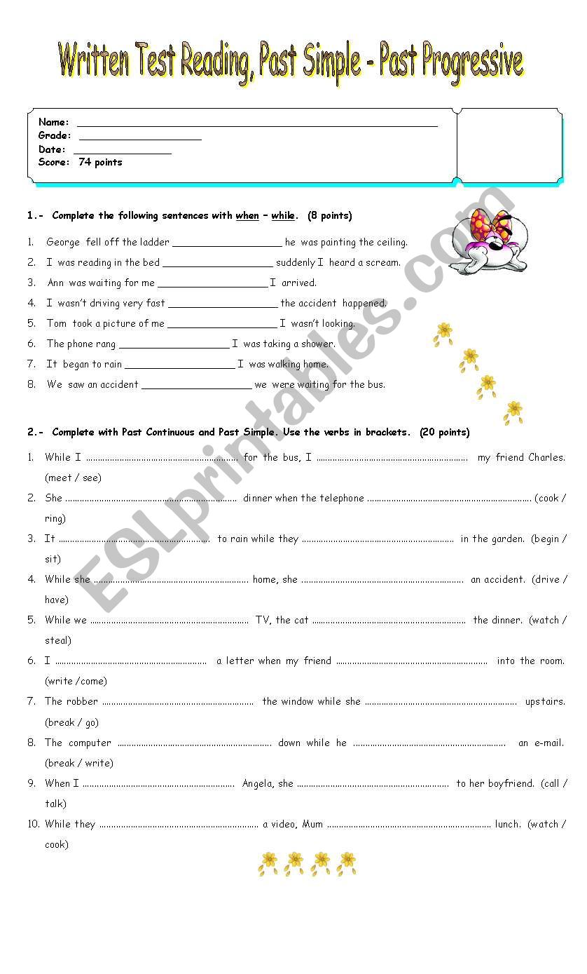 Reading and past worksheet